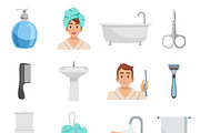 Hygiene products icon set