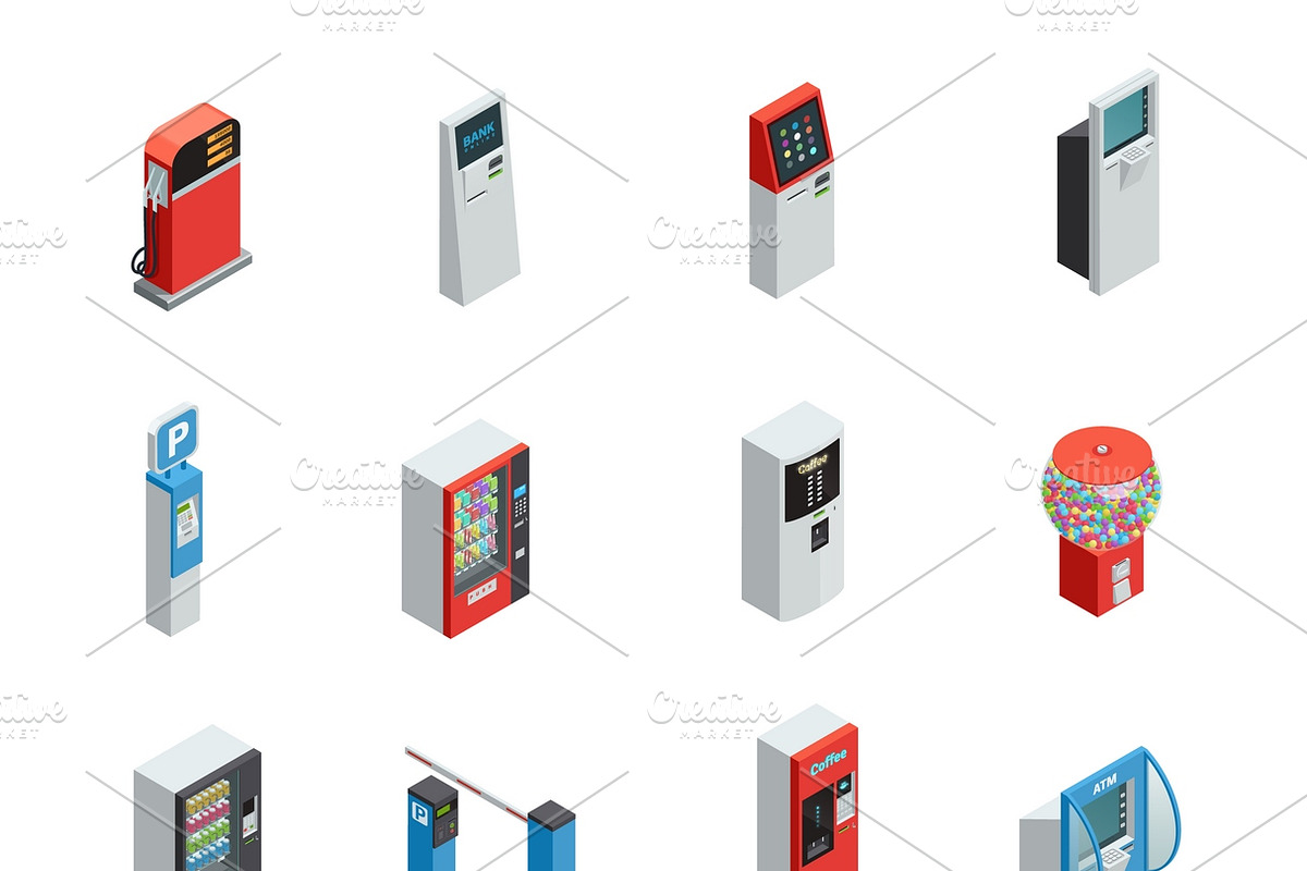 Vending machines isometric icons in Icons - product preview 8