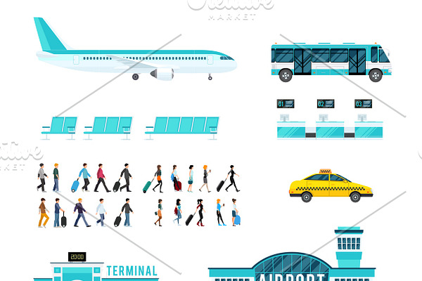 People transport airport icons set
