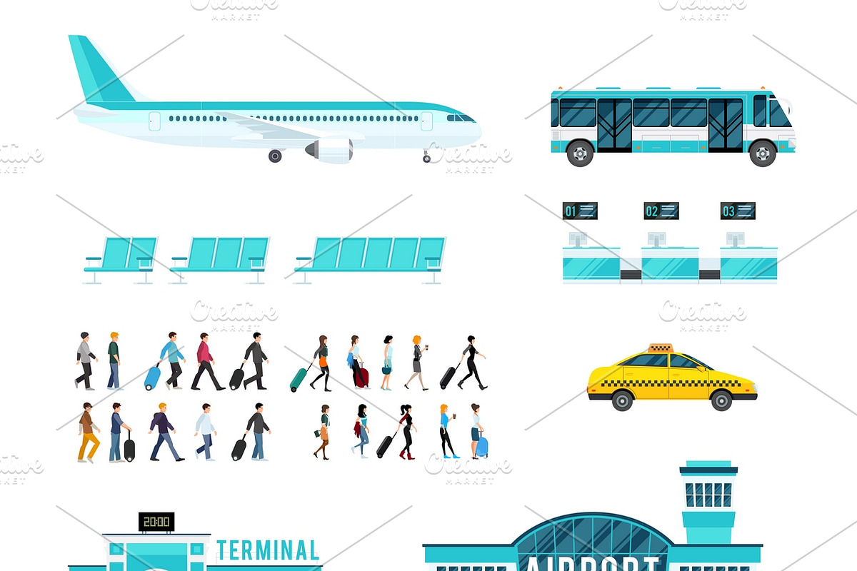 People transport airport icons set in Icons - product preview 8