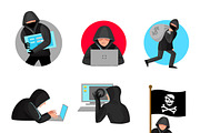 Hackers characters icons set