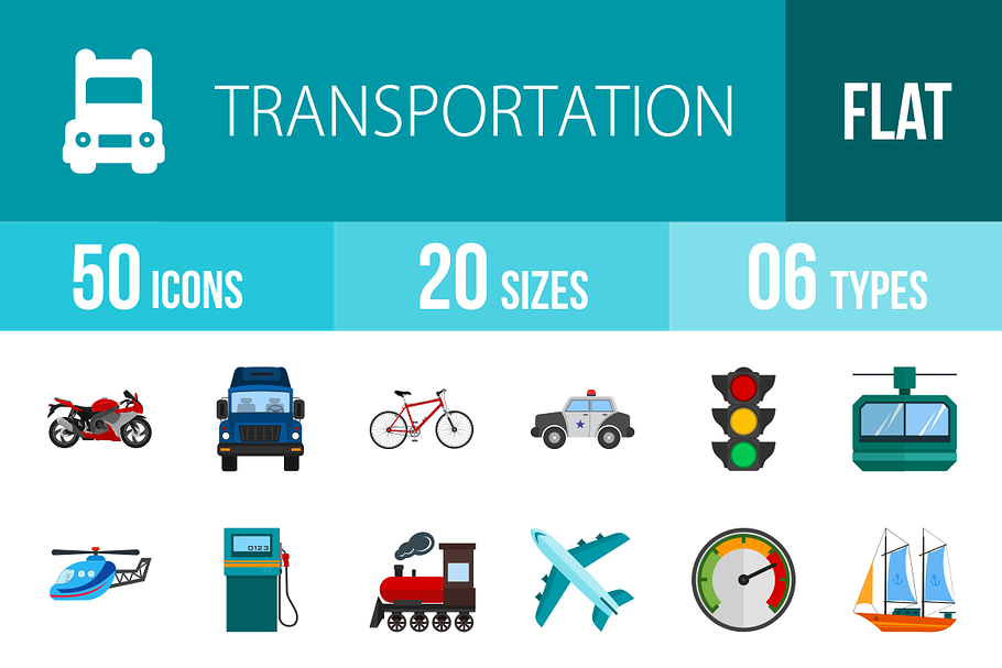 50 Transport Flat Icons