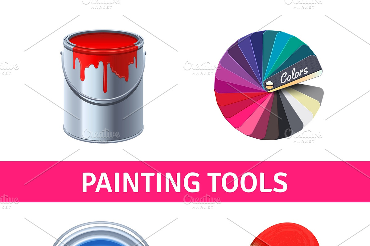 Painting tools realistic set in Icons - product preview 8