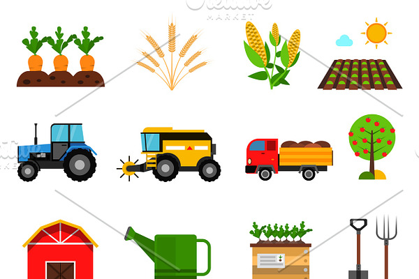 Agriculture flat icons set