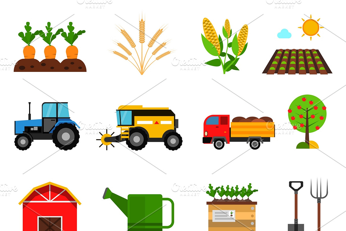 Agriculture flat icons set in Icons - product preview 8