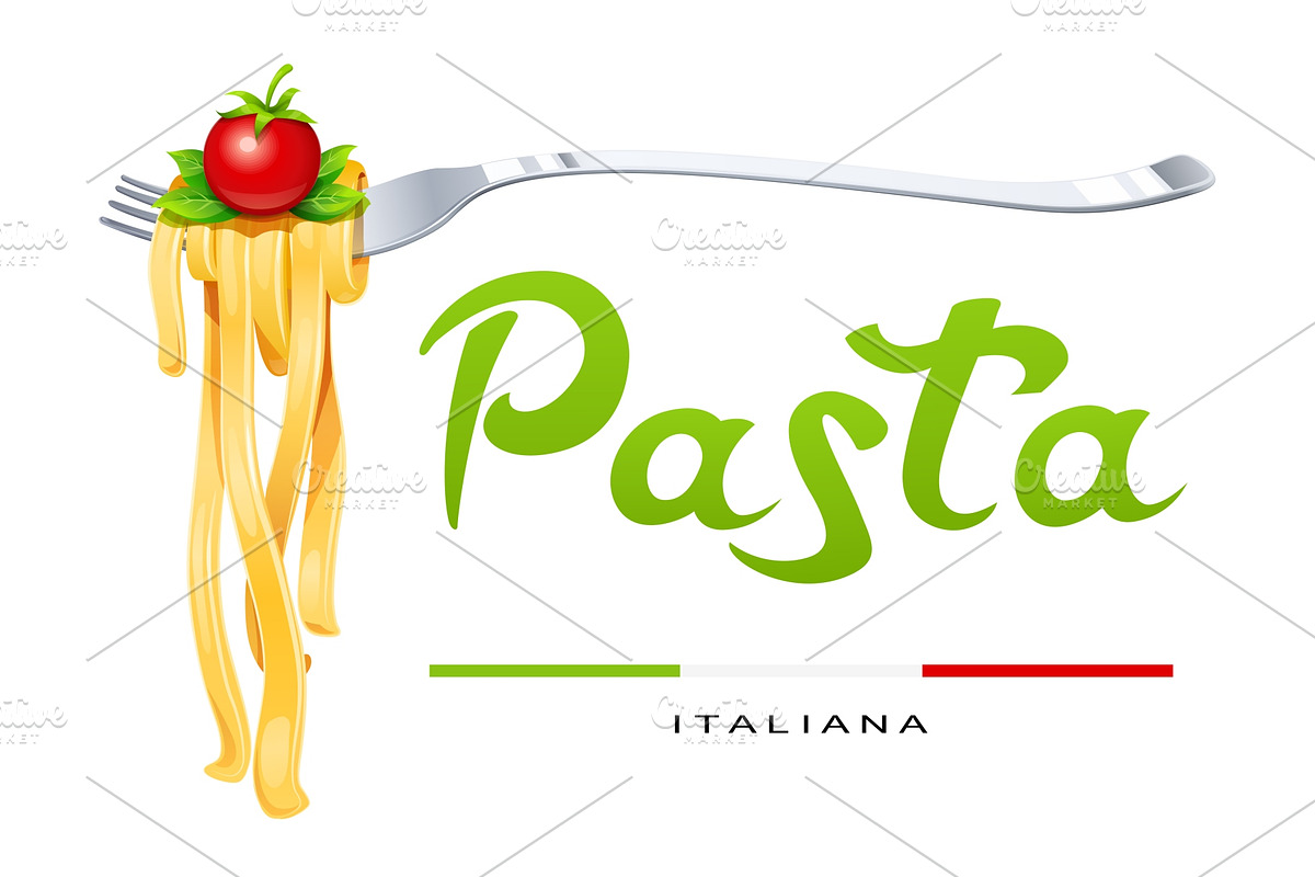 Pasta at fork with basil and tomato. in Illustrations - product preview 8