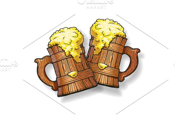 Wooden beer cup. Mockup for brewery.
