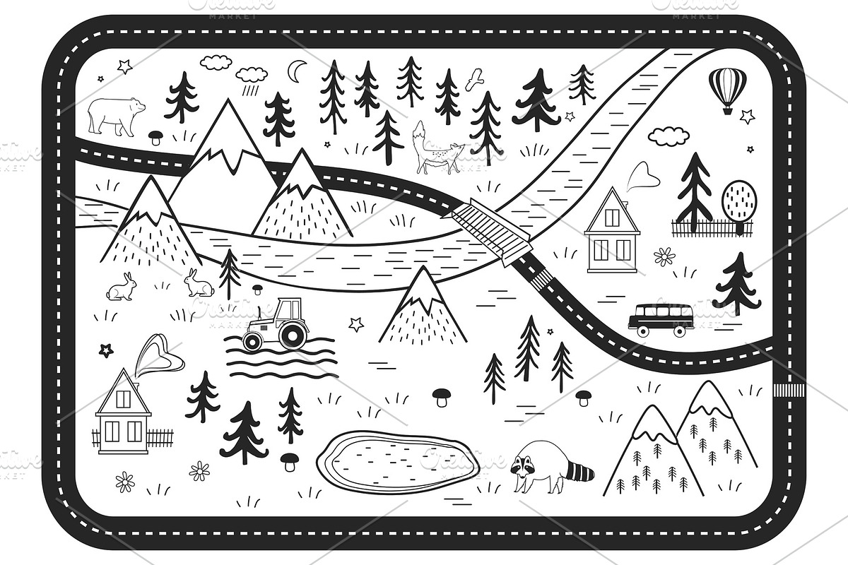 Black and White Kids Road Play Mat in Illustrations - product preview 8
