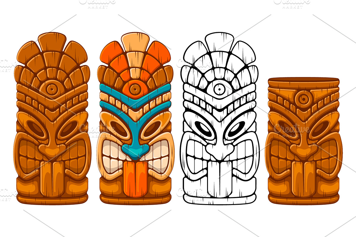 Tiki tribal mask set in Illustrations - product preview 8
