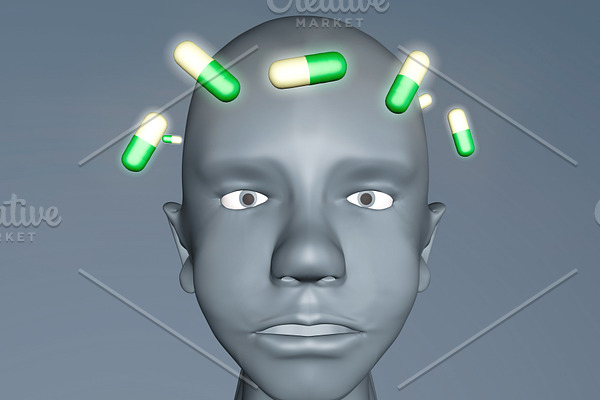 3d illustration of human head in dep