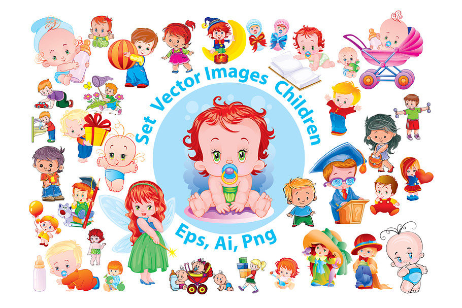 Set Vector Images Children in Illustrations - product preview 8