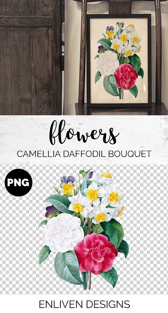 camellia daffodil bouquet Vintage in Illustrations - product preview 1