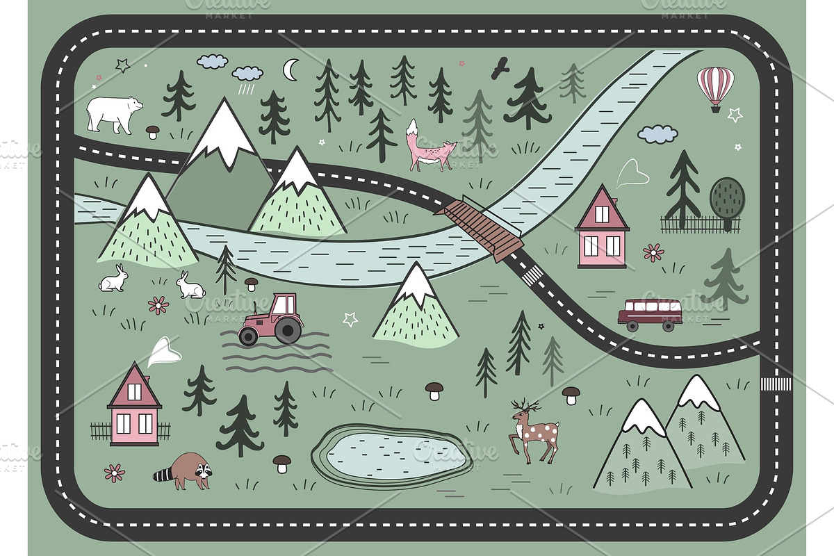 Cute Road Nordic Play Mat  in Illustrations - product preview 8
