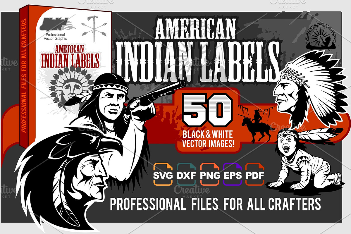 Set of wild west american indian in Illustrations - product preview 8