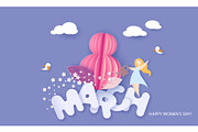 Happy 8 March womens day paper cut