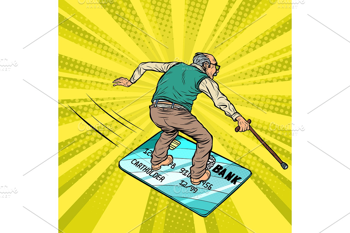 Retired old man and Bank card. Going in Illustrations - product preview 8