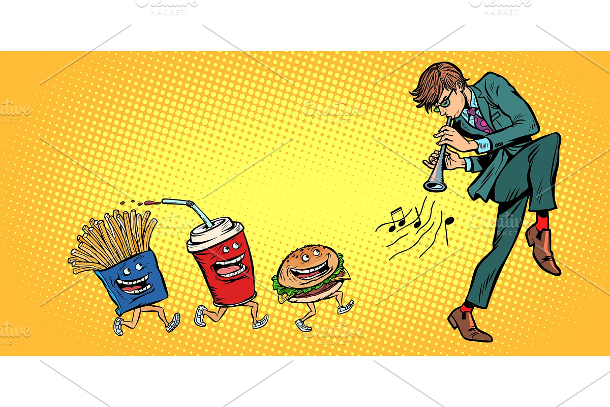 fast food goes for man playing music in Illustrations - product preview 8