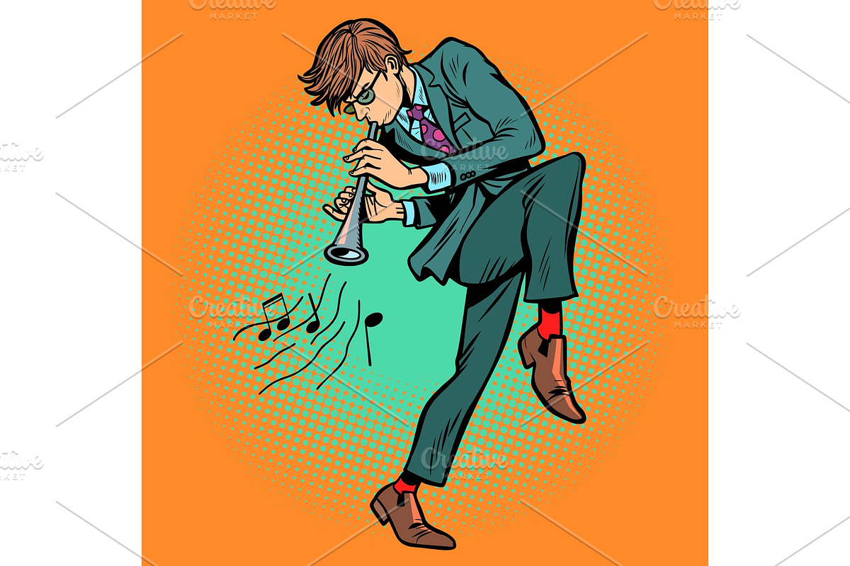 man playing folk wind instrument in Illustrations - product preview 8