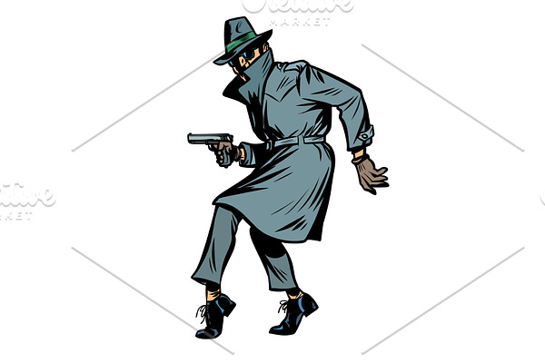 detective spy man with gun pose