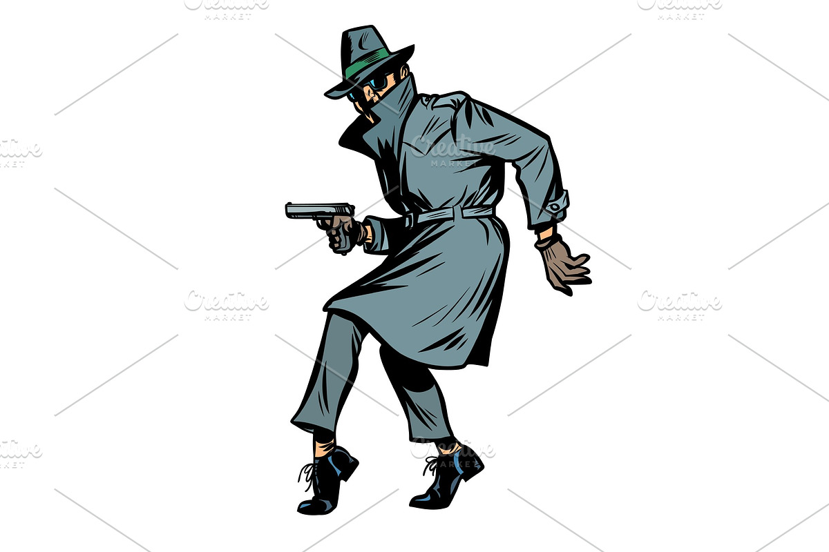 detective spy man with gun pose in Illustrations - product preview 8