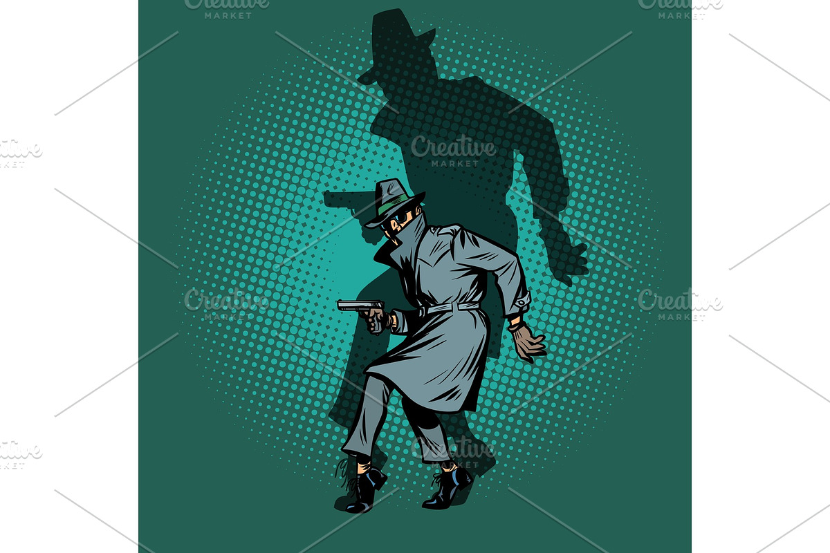 shadow Noir. detective spy man with in Illustrations - product preview 8
