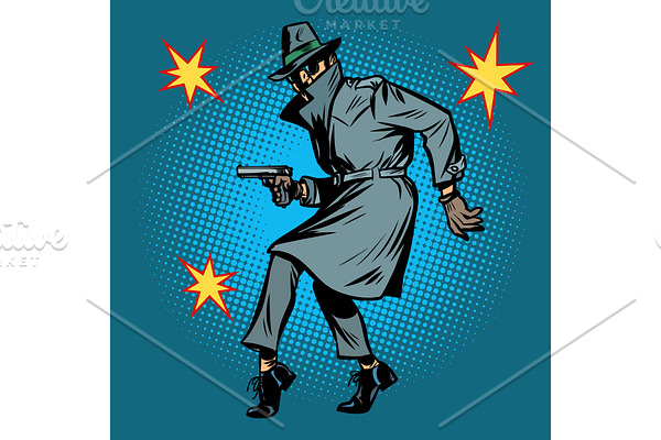 detective spy man with gun pose