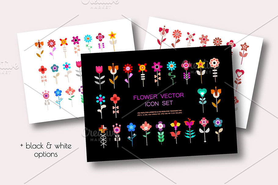 4 Flower Vector Icon Sets