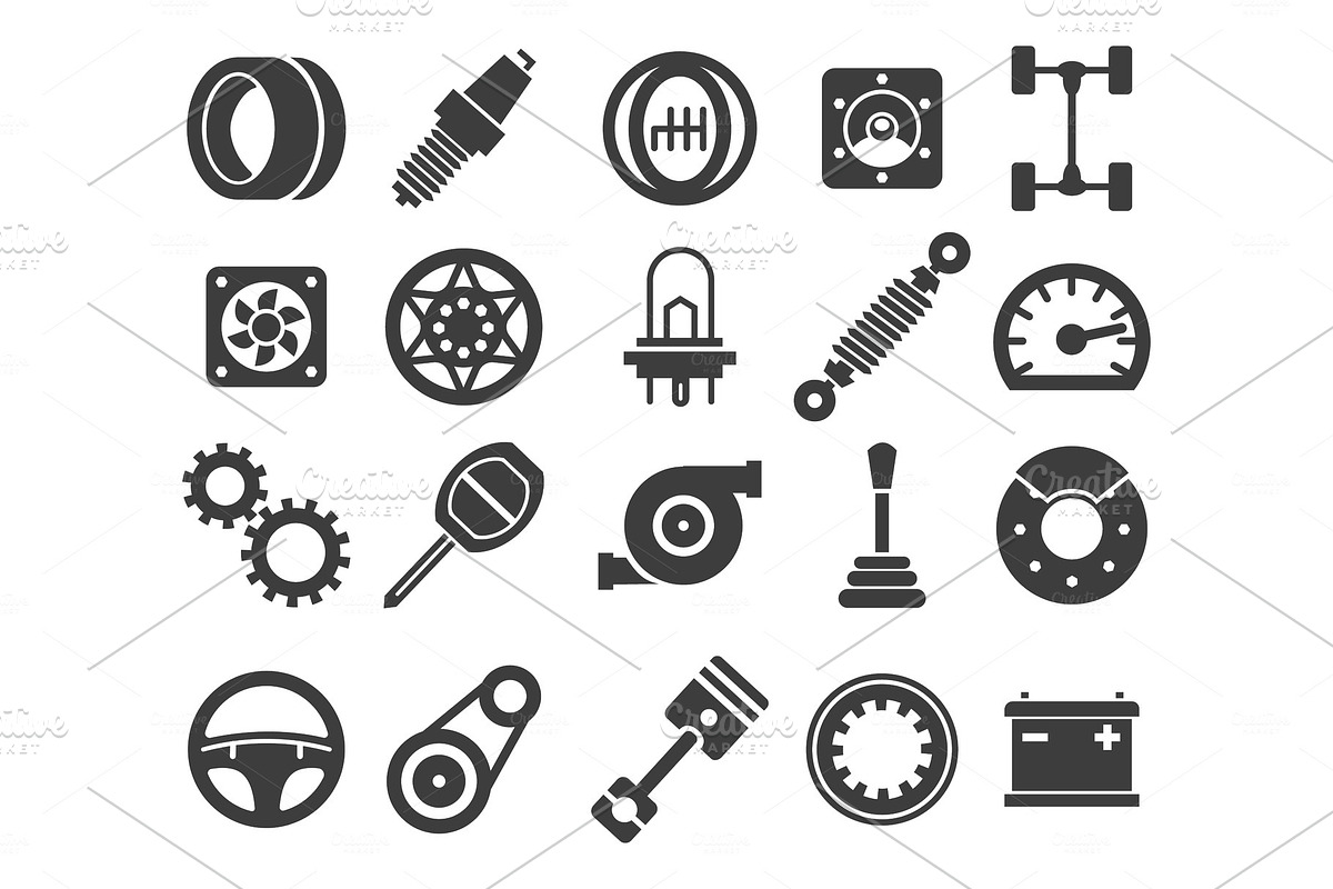Car parts black icons in Illustrations - product preview 8