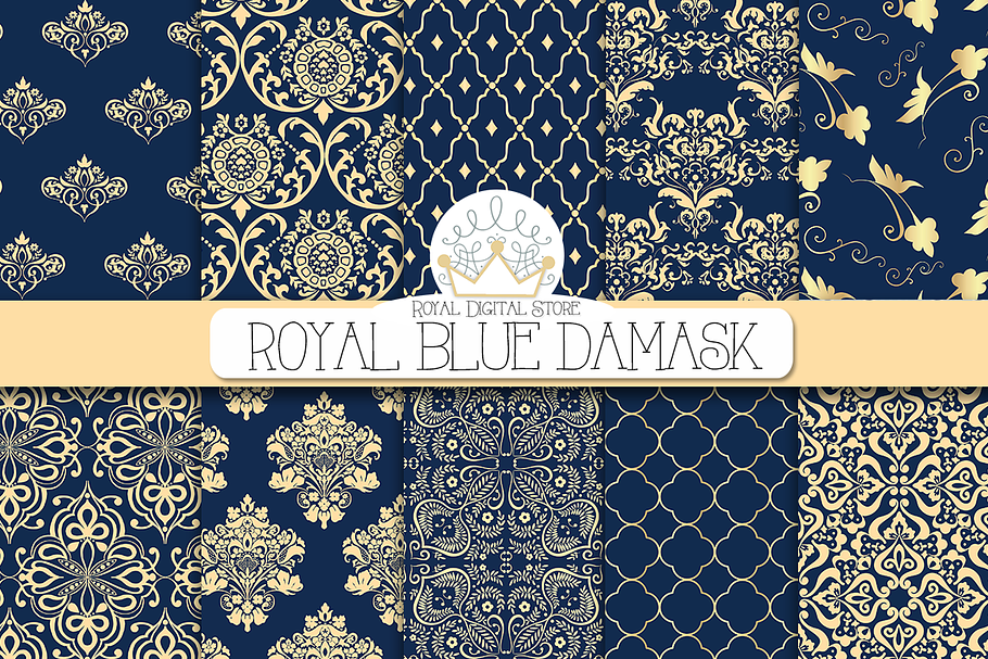 ROYAL BLUE DAMASK digital paper in Patterns - product preview 8