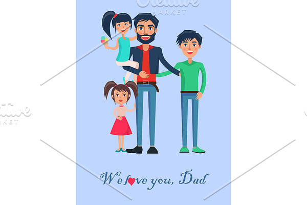 Happy Father of Many Children Vector
