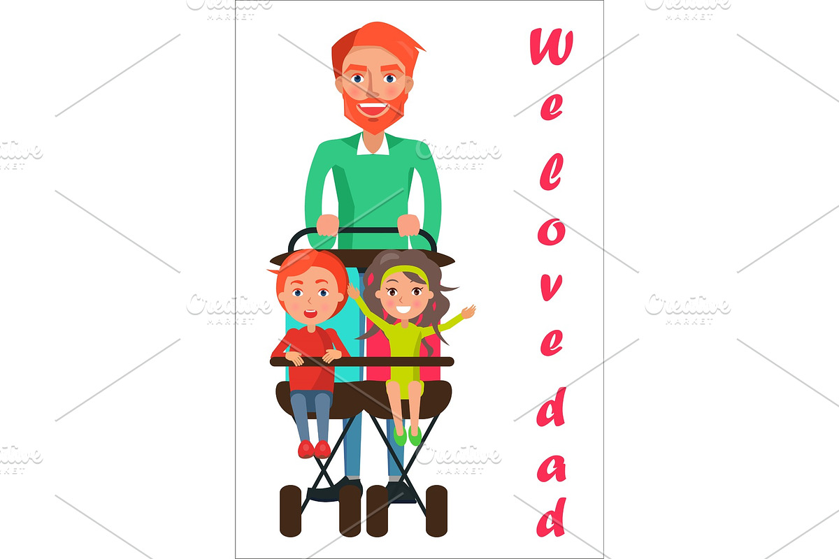 Father Carrying Kids on Two Seat in Illustrations - product preview 8