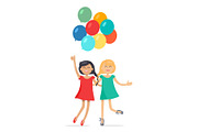 Happy Girls with Colorful Balloons