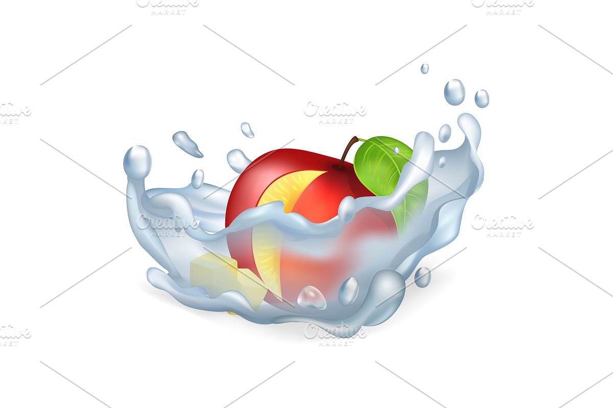 Cut Apple in Water Splash Isolated in Illustrations - product preview 8