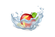 Cut Apple in Water Splash Isolated