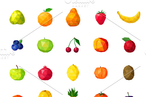Fresh organic fruits polygonal icons