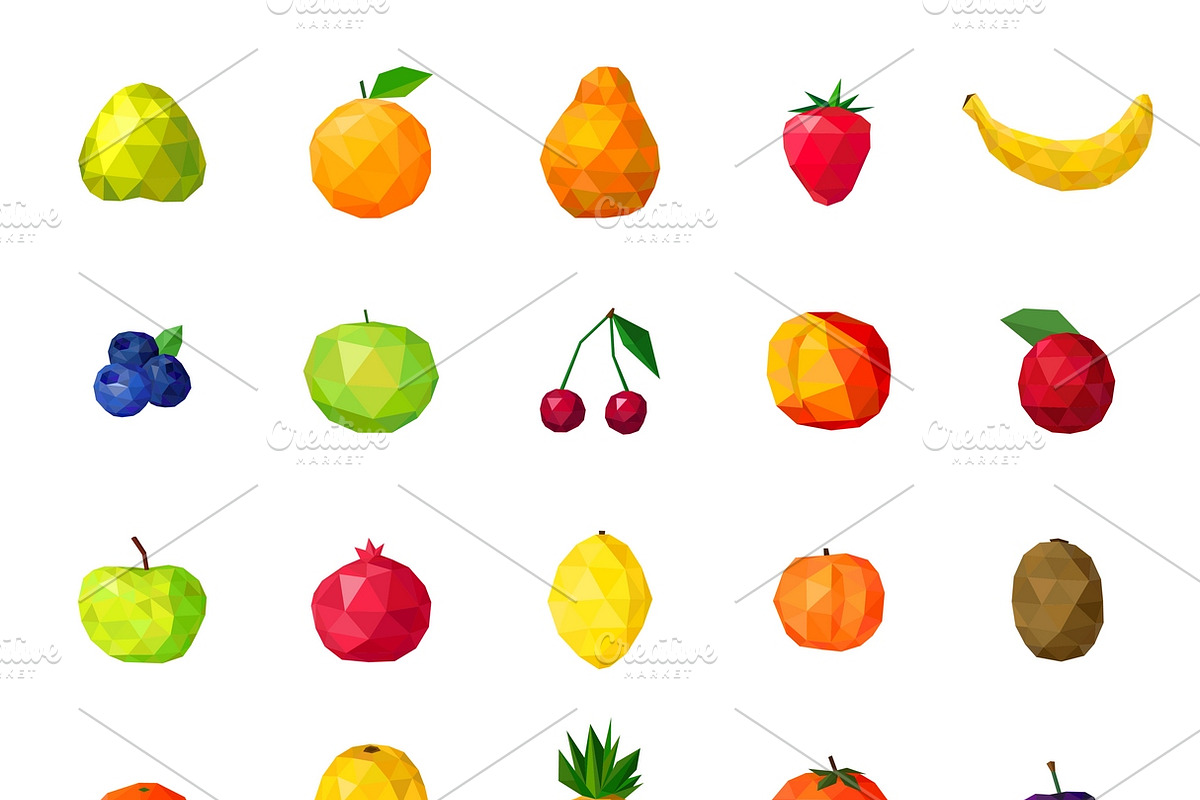 Fresh organic fruits polygonal icons in Icons - product preview 8
