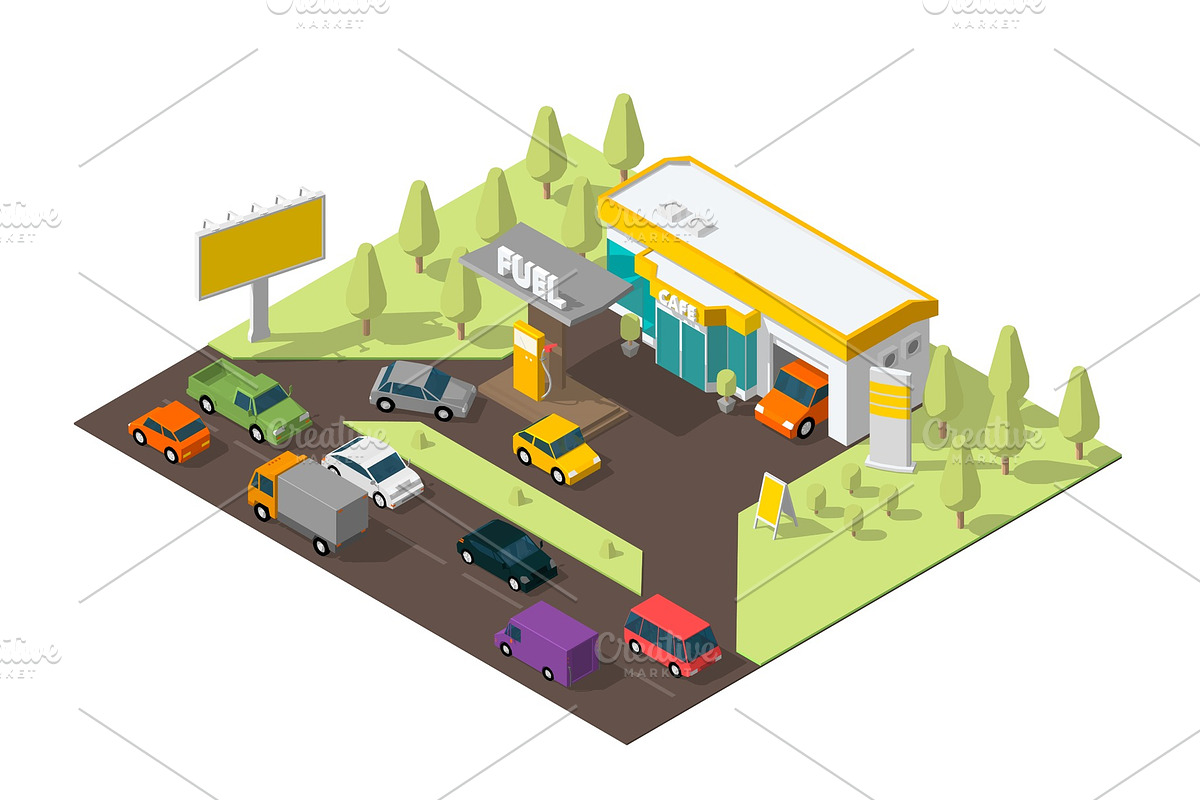 Gas station. Refilling, road shop in Illustrations - product preview 8