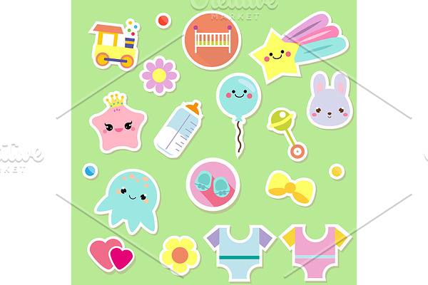 Baby stickers children icons. toys
