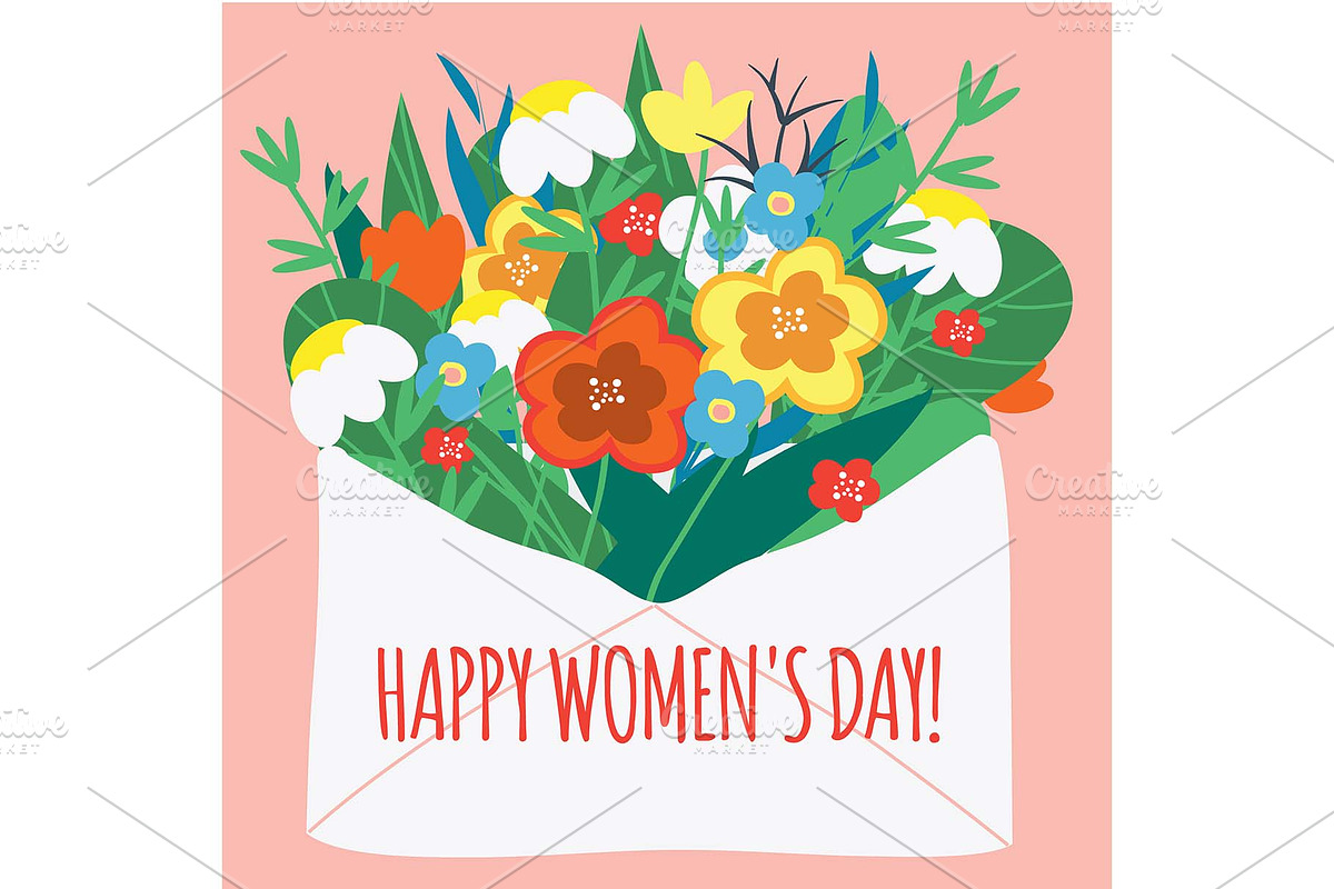 Women's day card Flowers in envelope in Illustrations - product preview 8