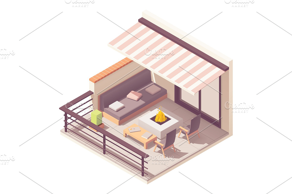Isometric balcony with furniture in Illustrations - product preview 8