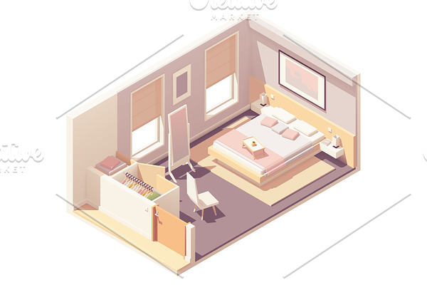 Isometric bedroom and wardrobe