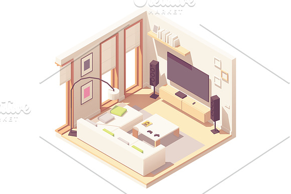 Vector isometric living room in Illustrations - product preview 1