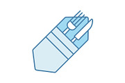 Fork and knife in napkin color icon