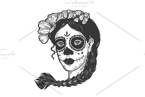 Woman with dead makeup engraving
