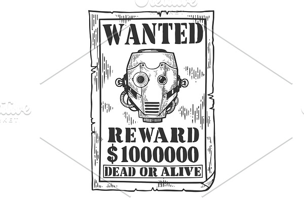 Poster with robot engraving vector