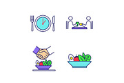 Business lunch color icons set