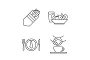 Business lunch linear icons set