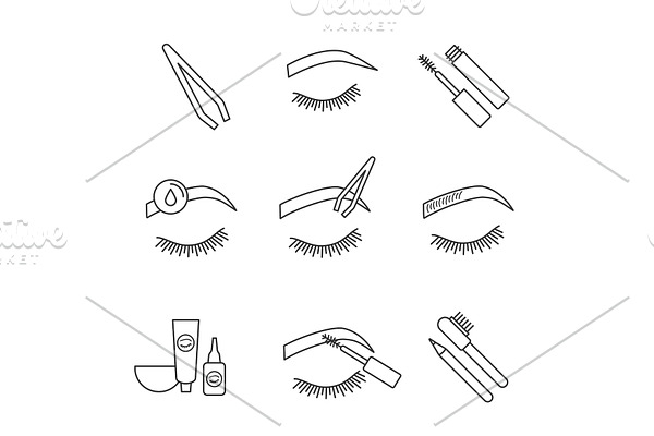 Eyebrows shaping linear icons set