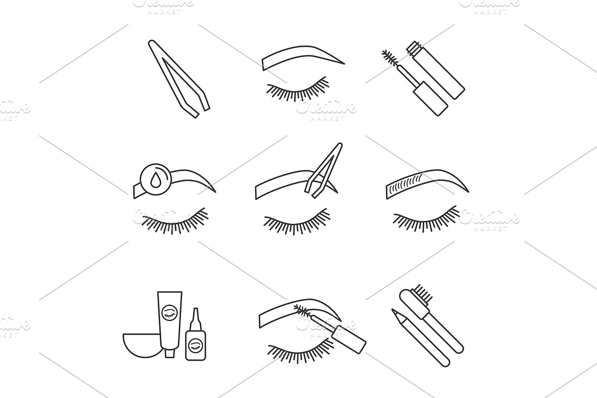 Eyebrows shaping linear icons set in Icons - product preview 8