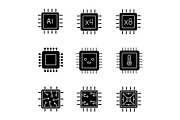 Processors glyph icons set